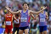 19 July 2022; Jake Wightman of Great Britain celebrates after winning the Men's 1500m Final during day five of the World Athletics Championships at Hayward Field in Eugene, Oregon, USA. Photo by Sam Barnes/Sportsfile