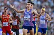 19 July 2022; Jake Wightman of Great Britain celebrates after winning the Men's 1500m Final during day five of the World Athletics Championships at Hayward Field in Eugene, Oregon, USA. Photo by Sam Barnes/Sportsfile