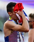 19 July 2022; Jake Wightman of Great Britain reacts after winning the Men's 1500m Final during day five of the World Athletics Championships at Hayward Field in Eugene, Oregon, USA. Photo by Sam Barnes/Sportsfile