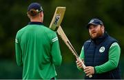 20 July 2022; Paul Stirling, right, and Harry Tector of Ireland before the Men's T20 International match between Ireland and New Zealand at Stormont in Belfast. Photo by Seb Daly/Sportsfile