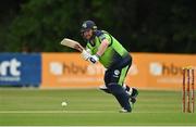 20 July 2022; Paul Stirling of Ireland plays a shot, as his bat breaks, during the Men's T20 International match between Ireland and New Zealand at Stormont in Belfast. Photo by Seb Daly/Sportsfile