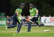 20 July 2022; Paul Stirling of Ireland, right, makes a run after seeing his bat break having played a shot during the Men's T20 International match between Ireland and New Zealand at Stormont in Belfast. Photo by Seb Daly/Sportsfile