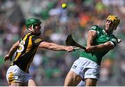 17 July 2022; Dan Morrissey of Limerick in action against Eoin Cody of Kilkenny during the GAA Hurling All-Ireland Senior Championship Final match between Kilkenny and Limerick at Croke Park in Dublin. Photo by Piaras Ó Mídheach/Sportsfile