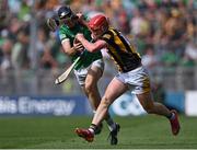 17 July 2022; Adrian Mullen of Kilkenny in action against Diarmaid Byrnes of Limerick during the GAA Hurling All-Ireland Senior Championship Final match between Kilkenny and Limerick at Croke Park in Dublin. Photo by Piaras Ó Mídheach/Sportsfile