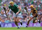 17 July 2022; Dan Morrissey of Limerick gets to the ball ahead of Billy Ryan of Kilkenny during the GAA Hurling All-Ireland Senior Championship Final match between Kilkenny and Limerick at Croke Park in Dublin. Photo by Piaras Ó Mídheach/Sportsfile