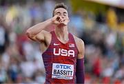19 July 2022; Trevor Bassitt of United States celebrates after winning a bronze medal in the Men's 400m Hurdles Final during day five of the World Athletics Championships at Hayward Field in Eugene, Oregon, USA. Photo by Sam Barnes/Sportsfile