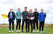 21 July 2022; FAI Refree Programme Co-Ordinator Rob Hennessy and Paula Brady, National Referees Committee, with football players, from left, Leah Doyle of Shelbourne, Emily Corbett of Athlone Town, Maeve Williams of Wexford Youths and Kate Mooney of DLR Waves during the #NoRefNoGame training programme at the FAI headquarters in Abbotstown, Dublin. Photo by David Fitzgerald/Sportsfile