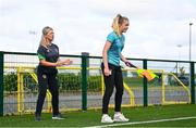 21 July 2022; Paula Brady, National Referees Committee, with Athlone Town footballer Emily Corbett during the #NoRefNoGame training programme at the FAI headquarters in Abbotstown, Dublin. Photo by David Fitzgerald/Sportsfile