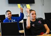 21 July 2022; Maeve Williams of Wexford Youths, right, and Kate Mooney of DLR Waves during the #NoRefNoGame training programme at the FAI headquarters in Abbotstown, Dublin. Photo by David Fitzgerald/Sportsfile