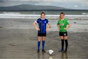 21 July 2022; Roisin Molloy of Athlone Town, left, and Dearbhaile Beirne of Peamount United at Coney Island in Sligo for the announcement the SSE Airtricity Women’s National League will once again light up free-to-air television when the TG4 cameras return for 10 live games. Photo by Stephen McCarthy/Sportsfile