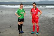 21 July 2022; Dearbhaile Beirne of Peamount United, left, and Alex Kavanagh of Shelbourne at Coney Island in Sligo for the announcement the SSE Airtricity Women’s National League will once again light up free-to-air television when the TG4 cameras return for 10 live games. Photo by Stephen McCarthy/Sportsfile