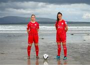 21 July 2022; Emma Hansberry of Sligo Rovers, left, and Alex Kavanagh of Shelbourne at Coney Island in Sligo for the announcement the SSE Airtricity Women’s National League will once again light up free-to-air television when the TG4 cameras return for 10 live games. Photo by Stephen McCarthy/Sportsfile