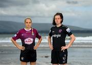 21 July 2022; Julie Ann Russell of Galway WFC, left, and Della Doherty of Wexford Youths at Coney Island in Sligo for the announcement the SSE Airtricity Women’s National League will once again light up free-to-air television when the TG4 cameras return for 10 live games. Photo by Stephen McCarthy/Sportsfile