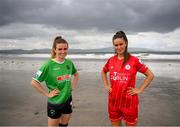 21 July 2022; Dearbhaile Beirne of Peamount United, left, and Alex Kavanagh of Shelbourne at Coney Island in Sligo for the announcement the SSE Airtricity Women’s National League will once again light up free-to-air television when the TG4 cameras return for 10 live games. Photo by Stephen McCarthy/Sportsfile