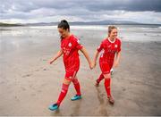 21 July 2022; Alex Kavanagh of Shelbourne, left, and Emma Hansberry of Sligo Rovers at Coney Island in Sligo for the announcement the SSE Airtricity Women’s National League will once again light up free-to-air television when the TG4 cameras return for 10 live games. Photo by Stephen McCarthy/Sportsfile