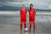21 July 2022; Emma Hansberry of Sligo Rovers, left, and Alex Kavanagh of Shelbourne at Coney Island in Sligo for the announcement the SSE Airtricity Women’s National League will once again light up free-to-air television when the TG4 cameras return for 10 live games. Photo by Stephen McCarthy/Sportsfile