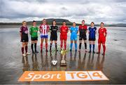 21 July 2022; Players, from left, Julie Ann Russell of Galway WFC, Dearbhaile Beirne of Peamount United, Jesse Mendez of Treaty United, Della Doherty of Wexford Youths, Alex Kavanagh of Shelbourne, Kate Mooney of DLR Waves, Yvonne Hedigan of Bohemians, Roisin Molloy of Athlone Town and Emma Hansberry of Sligo Rovers at Coney Island in Sligo for the announcement the SSE Airtricity Women’s National League will once again light up free-to-air television when the TG4 cameras return for 10 live games. Photo by Stephen McCarthy/Sportsfile