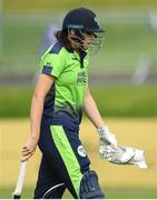 21 July 2022; A dejected Rebecca Stokell of Ireland after being caught out during the Women's T20 International match between Ireland and Australia at Bready Cricket Club in Bready, Tyrone. Photo by George Tewkesbury/Sportsfile