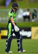 21 July 2022; A dejected Gaby Lewis of Ireland after being caught out during the Women's T20 International match between Ireland and Australia at Bready Cricket Club in Bready, Tyrone. Photo by George Tewkesbury/Sportsfile