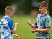 21 July 2022; Joshua Neville, right, and Ryan O'Sullivan play rock, paper, scissors during the Bank of Ireland Leinster Rugby School of Excellence at The King's Hospital School in Dublin. Photo by Harry Murphy/Sportsfile