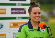 21 July 2022; Laura Delany of Ireland after her side's defeat in the Women's T20 International match between Ireland and Australia at Bready Cricket Club in Bready, Tyrone. Photo by George Tewkesbury/Sportsfile