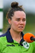 21 July 2022; Laura Delany of Ireland after her side's defeat in the Women's T20 International match between Ireland and Australia at Bready Cricket Club in Bready, Tyrone. Photo by George Tewkesbury/Sportsfile