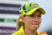 21 July 2022; Meg Lanning of Australia after her side's victory in the Women's T20 International match between Ireland and Australia at Bready Cricket Club in Bready, Tyrone. Photo by George Tewkesbury/Sportsfile