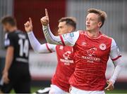 21 July 2022; Chris Forrester of St Patrick's Athletic celebrates after scoring his side's first goal during the UEFA Europa Conference League 2022/23 Second Qualifying Round First Leg match between St Patrick's Athletic and NS Mura at Richmond Park in Dublin. Photo by Stephen McCarthy/Sportsfile