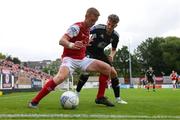 21 July 2022; Eoin Doyle of St Patrick's Athletic in action against Kai Cipot of Mura during the UEFA Europa Conference League 2022/23 Second Qualifying Round First Leg match between St Patrick's Athletic and NS Mura at Richmond Park in Dublin. Photo by Stephen McCarthy/Sportsfile