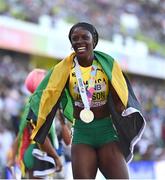 21 July 2022; Shericka Jackson of Jamaica after winning the Women's 200m final during day seven of the World Athletics Championships at Hayward Field in Eugene, Oregon, USA. Photo by Sam Barnes/Sportsfile