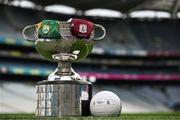 21 July 2022; The Sam Maguire cup with the Kerry and Galway jerseys at Croke Park in advance of the GAA All-Ireland Senior Football Championship Final match between Kerry and Galway in Dublin on Sunday. Photo by Brendan Moran/Sportsfile