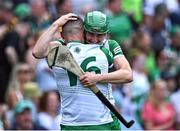 17 July 2022; Limerick goalkeepers Nickie Quaid, behind, and Barry Hennessy celebrate after their side's victory in the GAA Hurling All-Ireland Senior Championship Final match between Kilkenny and Limerick at Croke Park in Dublin. Photo by Piaras Ó Mídheach/Sportsfile