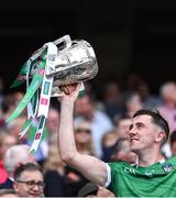 17 July 2022; Diarmaid Byrnes of Limerick lifts the Liam MacCarthy Cup after his side's victory in the GAA Hurling All-Ireland Senior Championship Final match between Kilkenny and Limerick at Croke Park in Dublin. Photo by Piaras Ó Mídheach/Sportsfile