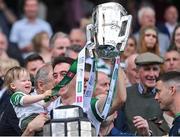 17 July 2022; Limerick goalkeeper Nickie Quaid lifts the Liam MacCarthy Cup with 17-month-old Daithi Quaid after the GAA Hurling All-Ireland Senior Championship Final match between Kilkenny and Limerick at Croke Park in Dublin. Photo by Piaras Ó Mídheach/Sportsfile