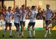 22 July 2022; Steven Bradley of Dundalk celebrates with teammates Brian Gartland, left, John Martin, Darragh Leahy and Andy Boyle, right, after scoring their side's third goal during the SSE Airtricity League Premier Division match between Dundalk and Finn Harps at Oriel Park in Dundalk, Louth. Photo by George Tewkesbury/Sportsfile