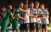 22 July 2022; Ethan Boyle, left, and Liam McGing of Finn Harps await a corner against Patrick Hoban, centre, Andy Boyle, Greg Sloggett and Darragh Leahy, right, during the SSE Airtricity League Premier Division match between Dundalk and Finn Harps at Oriel Park in Dundalk, Louth. Photo by George Tewkesbury/Sportsfile