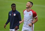 21 July 2022; Ronan Coughlan and Serge Atakayi, left, of St Patrick's Athletic before the UEFA Europa Conference League 2022/23 Second Qualifying Round First Leg match between St Patrick's Athletic and NS Mura at Richmond Park in Dublin. Photo by Stephen McCarthy/Sportsfile