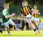 8 July 2022; Mick Kenny of Kilkenny and Eoghan Reilly of London during the GAA Football All-Ireland Junior Championship Semi-Final match between Kilkenny and London at the GAA National Games Development Centre in Abbotstown, Dublin. Photo by Stephen McCarthy/Sportsfile