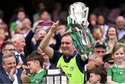 17 July 2022; Limerick team doctor James Ryan lifts the Liam MacCarthy Cup after the GAA Hurling All-Ireland Senior Championship Final match between Kilkenny and Limerick at Croke Park in Dublin. P Photo by Piaras Ó Mídheach/Sportsfile