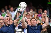 17 July 2022; Limerick players Darren O'Connell, left, and Brian O'Grady lifts the Liam MacCarthy Cup after the GAA Hurling All-Ireland Senior Championship Final match between Kilkenny and Limerick at Croke Park in Dublin. Photo by Piaras Ó Mídheach/Sportsfile