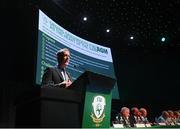 23 July 2022; Jonathan Hill, chief executive officer, FAI, address the assemby during the annual general meeting of the Football Association of Ireland at the Mansion House in Dublin. Photo by Stephen McCarthy/Sportsfile
