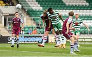 23 July 2022; Aidomo Emakhu of Shamrock Rovers scores his side's first goal during the SSE Airtricity League Premier Division match between Shamrock Rovers and Drogheda United at Tallaght Stadium in Dublin. Photo by Seb Daly/Sportsfile