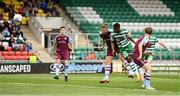 23 July 2022; Aidomo Emakhu of Shamrock Rovers scores his side's first goal during the SSE Airtricity League Premier Division match between Shamrock Rovers and Drogheda United at Tallaght Stadium in Dublin. Photo by Seb Daly/Sportsfile