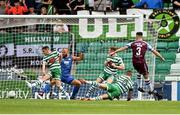 23 July 2022; Evan Weir of Drogheda United shoots to score his side's first goal during the SSE Airtricity League Premier Division match between Shamrock Rovers and Drogheda United at Tallaght Stadium in Dublin. Photo by Seb Daly/Sportsfile