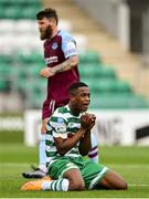 23 July 2022; Aidomo Emakhu of Shamrock Rovers reacts after failing to convert a chance on goal during the SSE Airtricity League Premier Division match between Shamrock Rovers and Drogheda United at Tallaght Stadium in Dublin. Photo by Seb Daly/Sportsfile