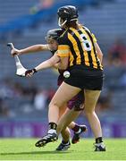 23 July 2022; Carrie Dolan of Galway in action against Claire Phelan of Kilkenny during the Glen Dimplex Senior Camogie All-Ireland Championship Semi-Final match between Galway and Kilkenny at Croke Park in Dublin. Photo by Piaras Ó Mídheach/Sportsfile