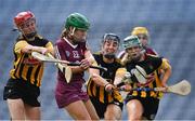 23 July 2022; Catherine Finnerty of Galway has her shot on goal blocked down by Kilkenny goalkeeper Aoife Norris, right, during the Glen Dimplex Senior Camogie All-Ireland Championship Semi-Final match between Galway and Kilkenny at Croke Park in Dublin. Photo by Piaras Ó Mídheach/Sportsfile