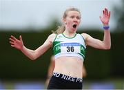 23 July 2022; Roisin Harrison of Emerald A.C. reacts after seeing her time in the Senior 200m during day one of the AAI Games and Combined Events Track and Field Championships at Tullamore, Offaly. Photo by George Tewkesbury/Sportsfile
