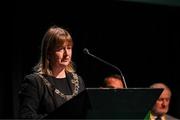 23 July 2022; Caroline Conroy, Lord Mayor of Dublin, addresses the assembly during the annual general meeting of the Football Association of Ireland at the Mansion House in Dublin. Photo by Stephen McCarthy/Sportsfile