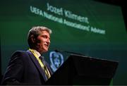 23 July 2022; Jozef Kliment, UEFA national associations' adviser, addresses the assembly during the annual general meeting of the Football Association of Ireland at the Mansion House in Dublin. Photo by Stephen McCarthy/Sportsfile